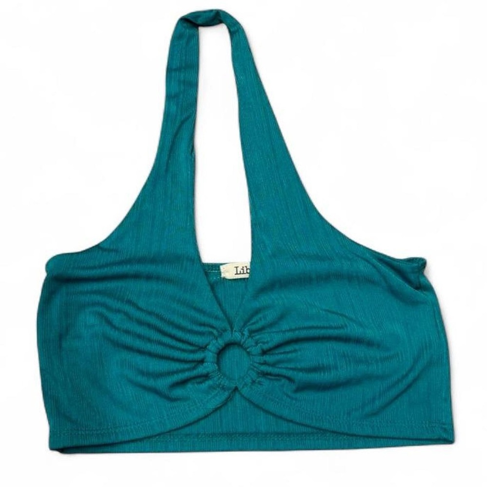 Teal Halter Crop Top with Front Ring Detail